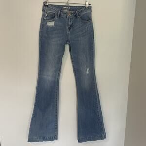 Dear John Jeans Womens 26 Flare High Rise Light Wash Denim Stretch Distressed